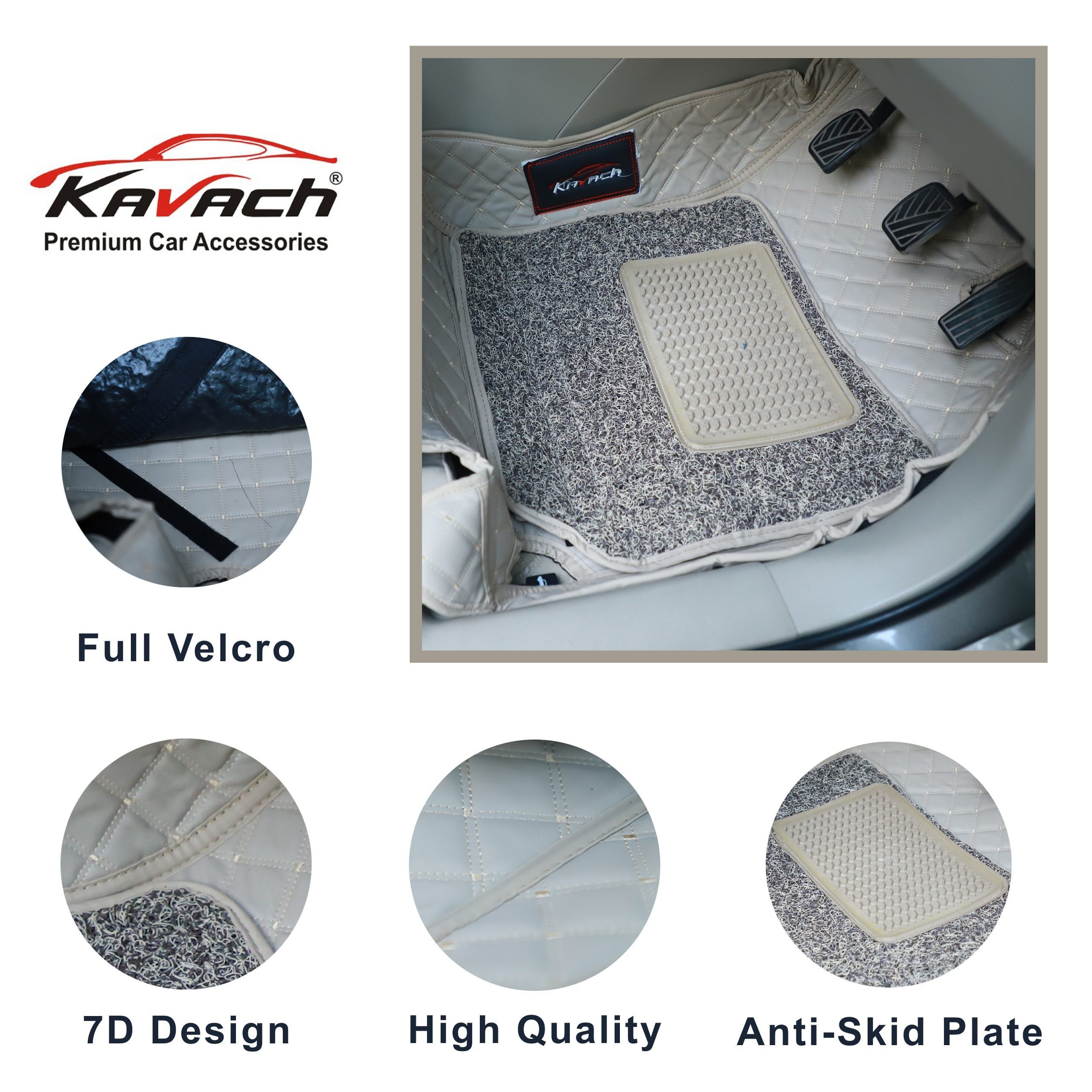 Kavach Premium Quality Car Foot Mat Brown - Kavach Auto